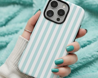 Light Turquoise Stripes Tough Case, Cute Phone Case, Trendy Phone Accessory, Iphone 16 15 14 13 12 11 Samsung S25 S24 S23 S22 Google Pixel
