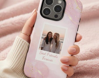 Telefoonhoesje aangepaste foto, gepersonaliseerde telefooncover, roze marmeren hoesje, iphone 17 16 15 14 13 12 11 Samsung S25 S24 S23 S22 Google Pixel