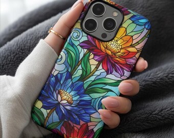 Colorful Floral Stained Glass Phone Case | Flower Rose Tough Cases, Iphone 17 16 15 14 13 12 11 Samsung S25 S24 S23 S22 Google Pixel