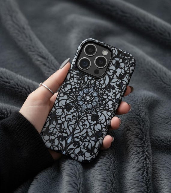 Gothic Phone Case, Stained Glass Case, Black Rose Cover, Dark Aesthetic Case, Iphone 17 16 15 14 13 13 Samsung S25 S24 S23 S22 Google Pixel