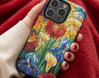 Colorful Floral Stained Glass Phone Case | Flower Tough Cases, Iphone 17 16 15 14 13 12 11 Samsung S25 S24 S23 S22 Google Pixel