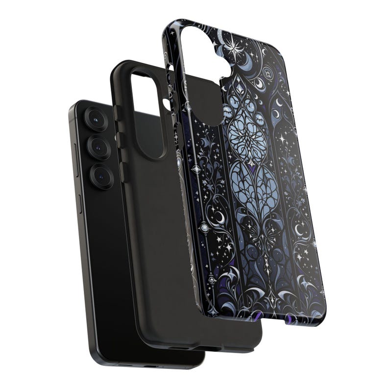 Gotische telefoonhoes, glas-in-lood hoes, donkere fantasie, celestial telefoonhoes, iPhone 17 16 15 14 13 12 11 Samsung S25 S24 S23 S22 Google Pixel afbeelding 16