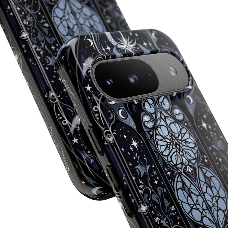 Gotische telefoonhoes, glas-in-lood hoes, donkere fantasie, celestial telefoonhoes, iPhone 17 16 15 14 13 12 11 Samsung S25 S24 S23 S22 Google Pixel afbeelding 13