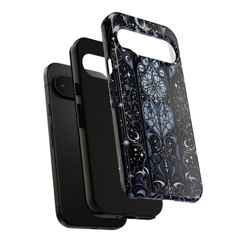 Gotische telefoonhoes, glas-in-lood hoes, donkere fantasie, celestial telefoonhoes, iPhone 17 16 15 14 13 12 11 Samsung S25 S24 S23 S22 Google Pixel afbeelding 14