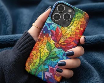 Stained Glass Lotus Tough Case | Colorful Floral Phone Case, Rainbow Iphone 17 16 15 14 13 12 11 Samsung S25 S24 S23 S22 Google Pixel