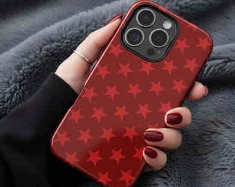 Red Star Pattern Phone Case, Dark Red Tough Case, Aesthetic Phone Cover, Iphone 17 16 15 14 13 12 11 Samsung S25 S24 S23 S22 Google Pixel