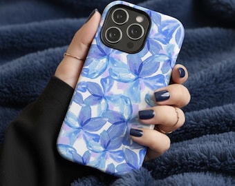 Eenvoudig telefoonhoesje met blauwe bloem, schattige hoesjes met bloemenpatroon, preppy cadeau voor haar, esthetische stoere hoesjes voor iphone Samsung Google Pixel