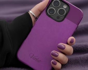 Gepersonaliseerde telefoonhoesje, aangepaste naam telefoonhoesje, paars stoere hoesjes, cadeau voor haar, voor iphone 17 16 15 14 13 12 11 Samsung Goolge Pixel