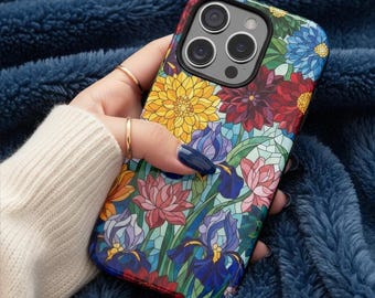Colorful Floral Stained Glass Phone Case | Flower Tough Cases, Iphone 17 16 15 14 13 12 11 Samsung S25 S24 S23 S22 Google Pixel