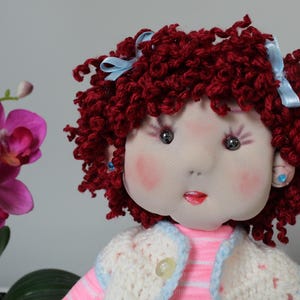 Red Hair Handmade Doll, Cute Sitting or Standing Toy, Rag Doll Girl, Nursery Decor, Baby Shower Gift, Unique Birthday Present, Stuffed Doll.