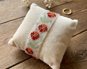 Red Poppy Loom Pattern - Red & Gold Miyuki Bracelet PDF