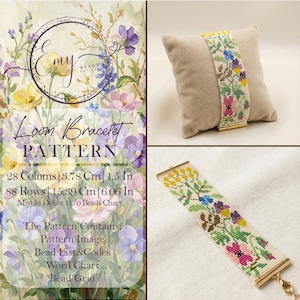 Wildflower Bouquet Loom Pattern - Colorful Botanical Miyuki Bead Bracelet Chart