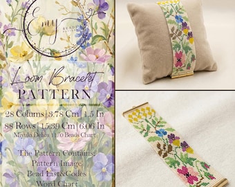 Wildflower Bouquet Loom Pattern - Colorful Botanical Miyuki Bead Bracelet Chart