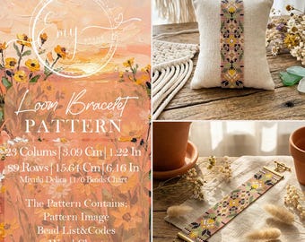 Wildflowers at Sunset Bead Loom Pattern, Floral Miyuki Bracelet