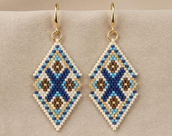 Mediterranean Blue Bridge Pattern - Greek Style Geometric Miyuki Earrings PDF
