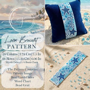Motif de bracelet étoiles de mer et métiers à tisser, grille de perles Miyuki bleu océan, grille de perles de rocaille nautique, PDF numérique DW, fabrication de bijoux DIY