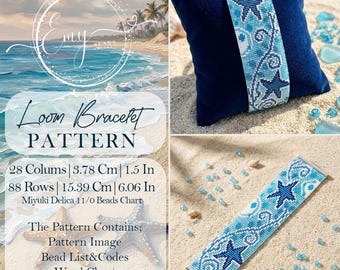 Starfish and Waves Loom Bracelet Pattern, Blue Ocean Miyuki Beadwork Chart, Nautical Seed Bead Grid, Digital DW PDF, DIY Jewelry Making