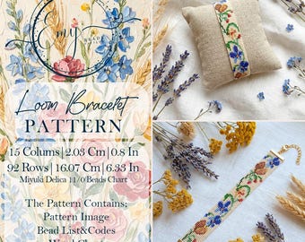 Flowers Miyuki Pattern | Floral Loom Bracelet Pattern PDF
