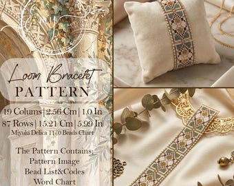 Geometric Miyuki Loom Pattern, Gold and Green Bracelet PDF