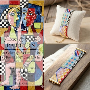 Patrón geométrico abstracto en telar: pulsera Miyuki colorida de estilo pop art (PDF)