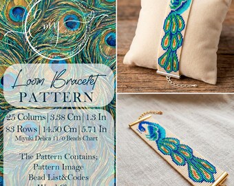 Peacock Miyuki Loom Bracelet Pattern, Blue Boho Bracelet Design