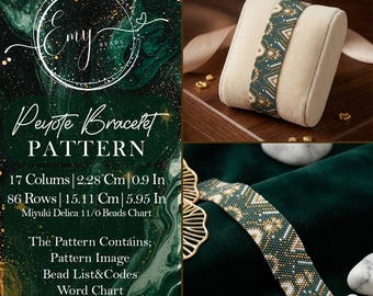 Green Galaxy Miyuki Peyote Pattern - Celestial Gold Bead Chart PDF