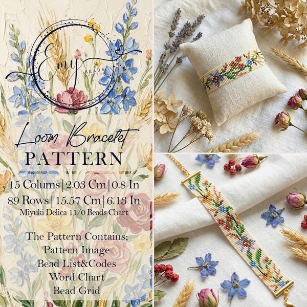 Wildflower Miyuki Pattern | Floral Loom Bracelet Design PDF
