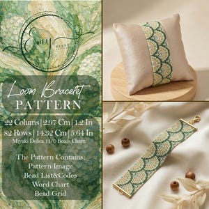 Pastel Hydrangea Bead Pattern - Sage Green Miyuki Loom Bracelet Chart
