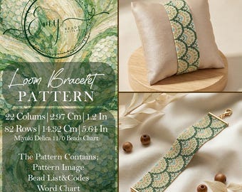 Pastel Hydrangea Bead Pattern - Sage Green Miyuki Loom Bracelet Chart