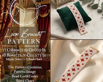 Royal Diamond Loom Pattern - Regal Red & Gold Miyuki Bracelet PDF