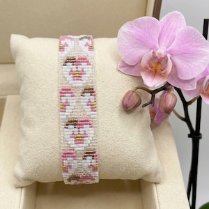 Pink Orchid Miyuki Pattern, Beaded Loom Bracelet Tutorial, Antique Rose Floral Design, PDF Bead Pattern, DIY Boho Jewelry