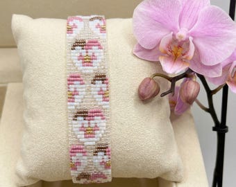 Pink Orchid Miyuki Pattern, Beaded Loom Bracelet Tutorial, Antique Rose Floral Design, PDF Bead Pattern, DIY Boho Jewelry