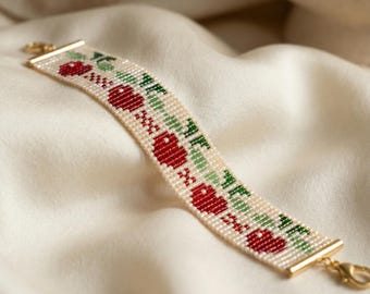 Red Apple Loom Pattern - Fruit Garden Miyuki Bracelet PDF