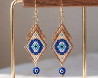 Evil Eye Earring Pattern, Brick Stitch Bead Pattern PDF, Hamsa Spirit Earrings, Miyuki Delica Beadwork Chart, Geometric Bead Pattern