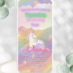 Animated Unicorn Birthday Invite | Editable Pastel Rainbow Party Template | Magical Girl Birthday | Digital Download