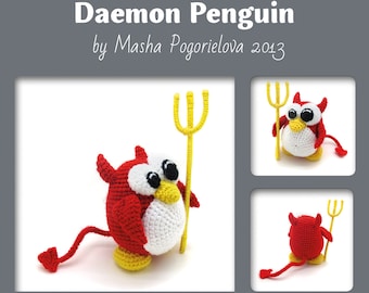 Daemon Penguin - pdf crochet toy pattern - amigurumi pattern, photo tutorial