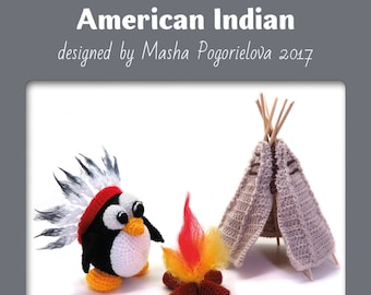 Native American Penguin pattern - photo tutorial how to crochet amigurumi penguin with fire and tipi wigwam