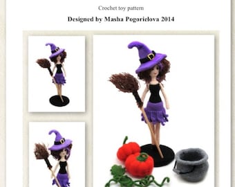 Witch Girl - crochet toy pattern, amigurumi pattern, crocheted witch doll