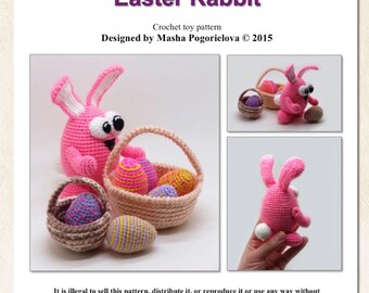 NEW Easter Rabbit - crochet toy pattern - eggs in basket - amigurumi pattern, photo tutorial