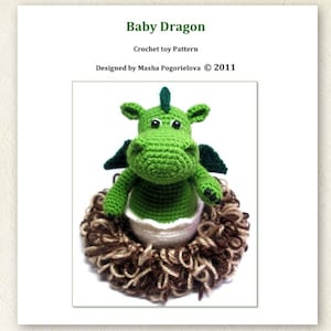 Baby Dragon in its Nest pdf crochet toy pattern amigurumi pattern image 1