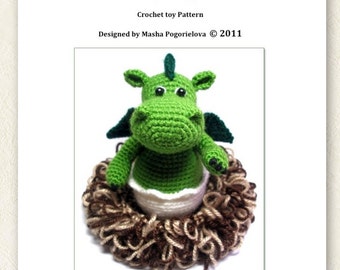 Baby Dragon in its Nest - pdf crochet toy pattern - amigurumi pattern