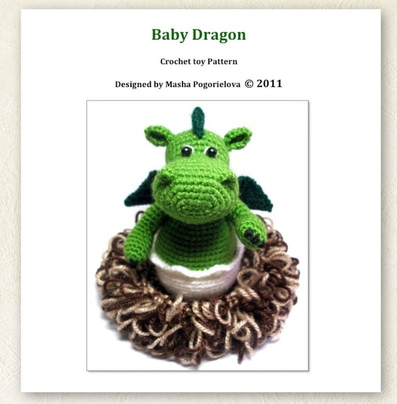 Baby Dragon in its Nest pdf crochet toy pattern amigurumi pattern image 1