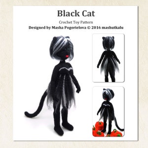 Black Cat - crochet toy pattern, amigurumi pattern, Halloween doll, photo tutorial