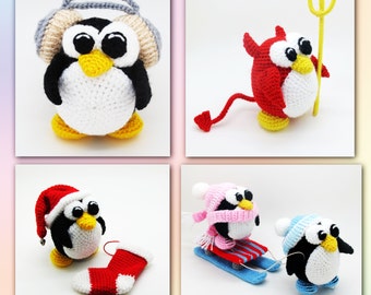 Pack of 4 Penguin Patterns  - crochet toy amigurumi pattern special offer