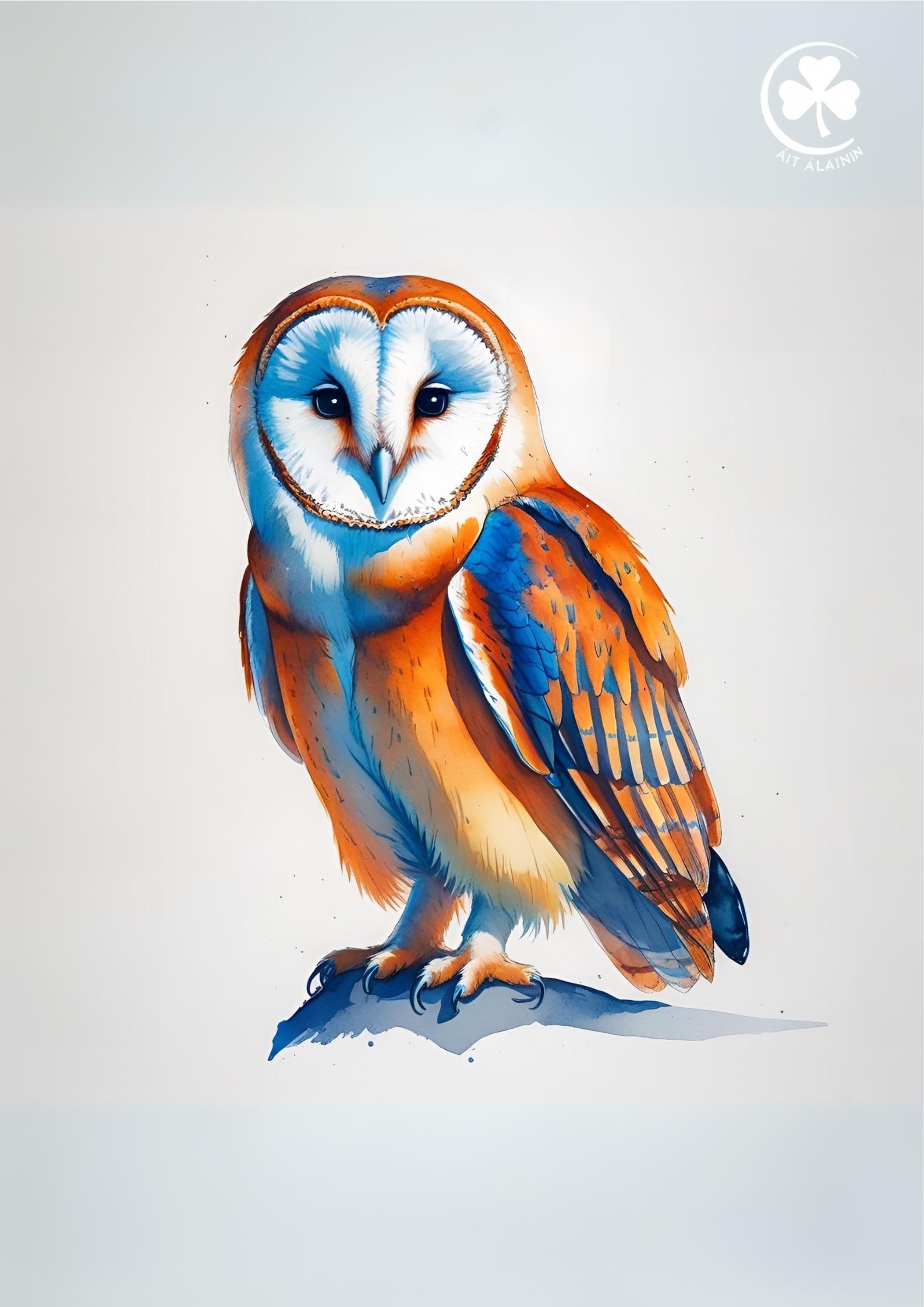 Irish Barn Owl Digital Print | Áit Álainn Colour Wall Art | A4 A3 A2 | Digital downloa