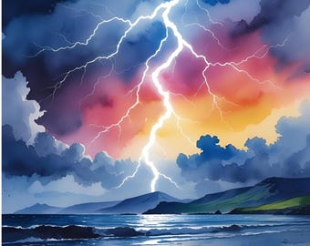 Lightning Strike Print, Vibrant Wall Art, Storm Artwork, Wall Art, Living Room Decor, Printable Art, Digital Download