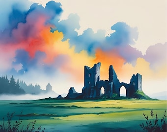 Irish Castle Ruins Print, Colourful Nature Art (Digital Download)
