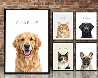 Custom Pet Portrait from Photo, Personalized Pet Art Print or Digital File, Dog & Cat Portrait, Pet Memorial Gift