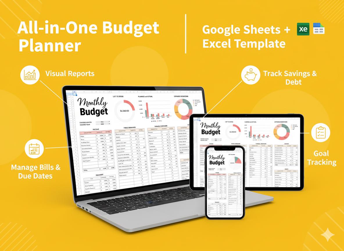 Monthly Budget Tracker: Google Sheets & Excel Template (digital ...