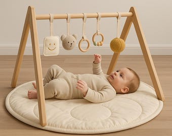 Baby Play Mat – Wooden & Cotton Gym – Sensory Play Mat – Soft Activity Gym